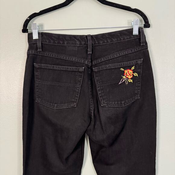 EXPRESS Vintage Jeans Womens 5/6 Y2K Floral Embroidered Mid Rise Flare Black USA - Picture 5 of 8